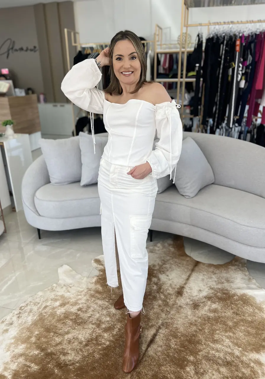 Saia Midi Em Sarja Fenda Sommer