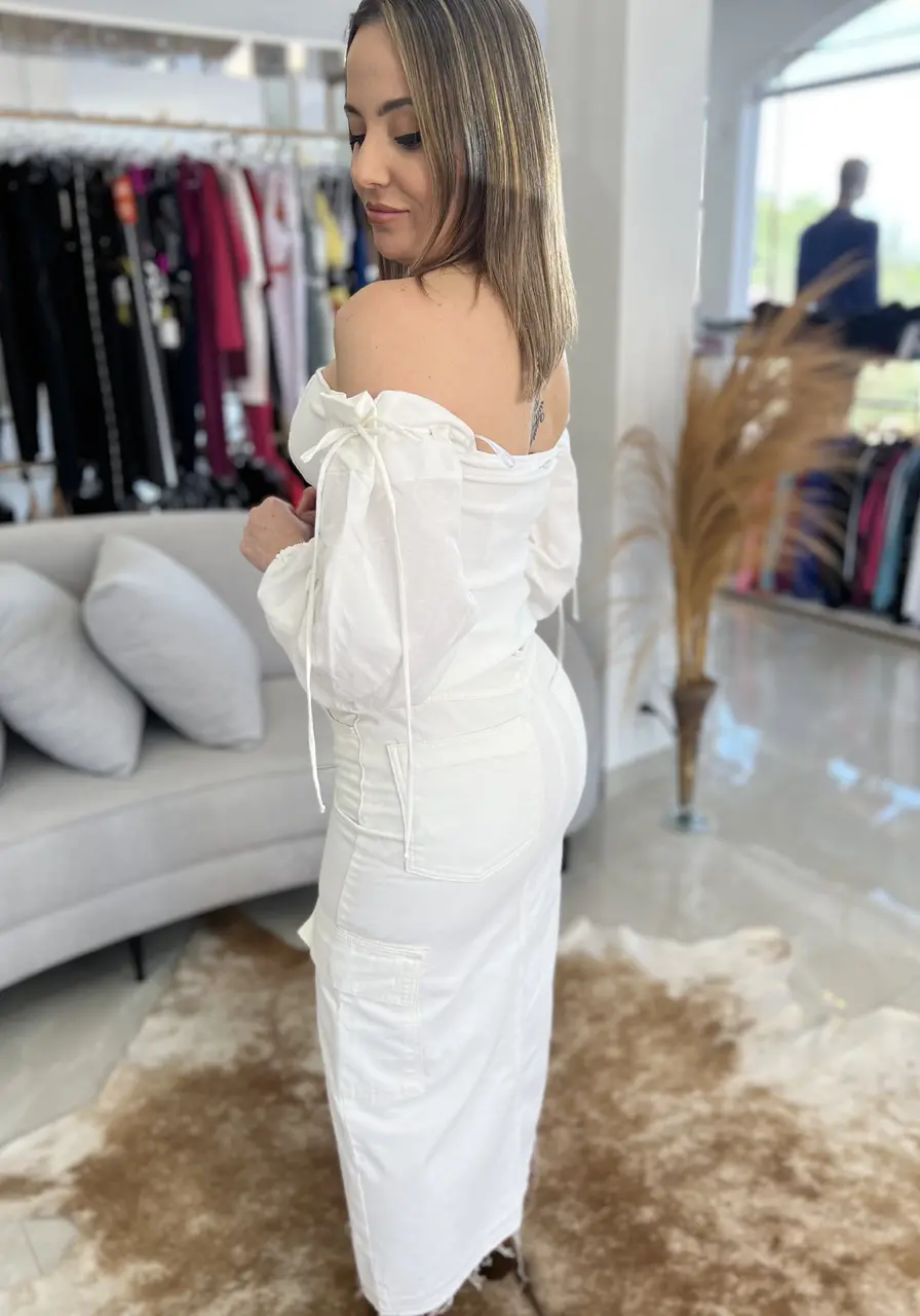 Saia Midi Em Sarja Fenda Sommer