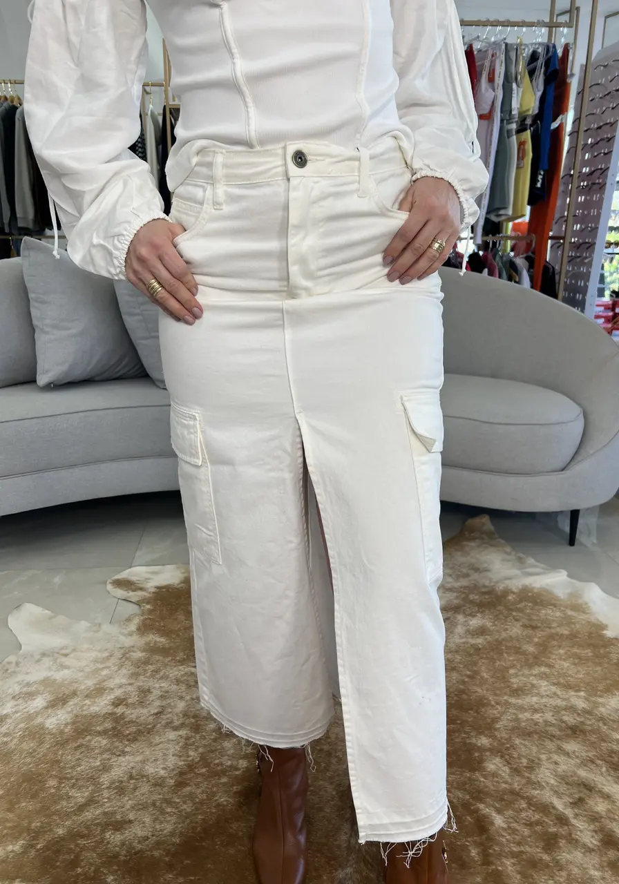 Saia Midi Em Sarja Fenda Sommer