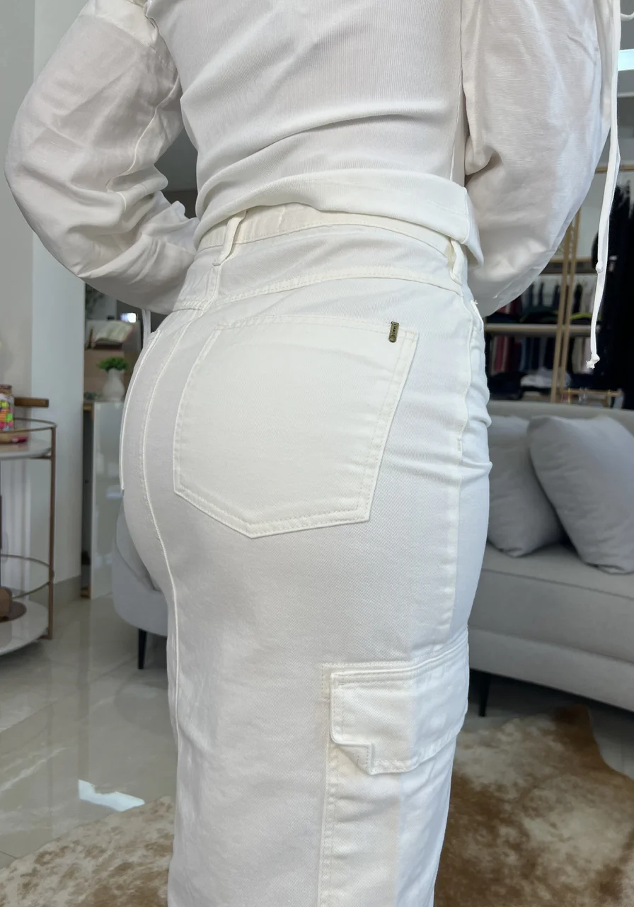 Saia Midi Em Sarja Fenda Sommer