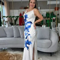 Vestido Solto Decote V Com Alça Longo Morena Rosa Ref 15733 - imagem 2