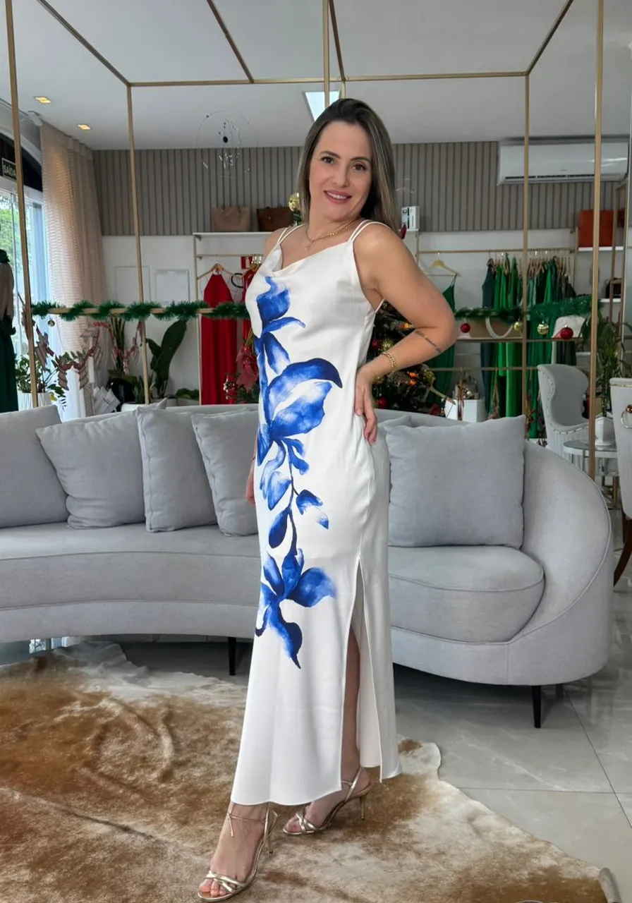 Vestido Solto Decote V Com Alça Longo Morena Rosa Ref 15733