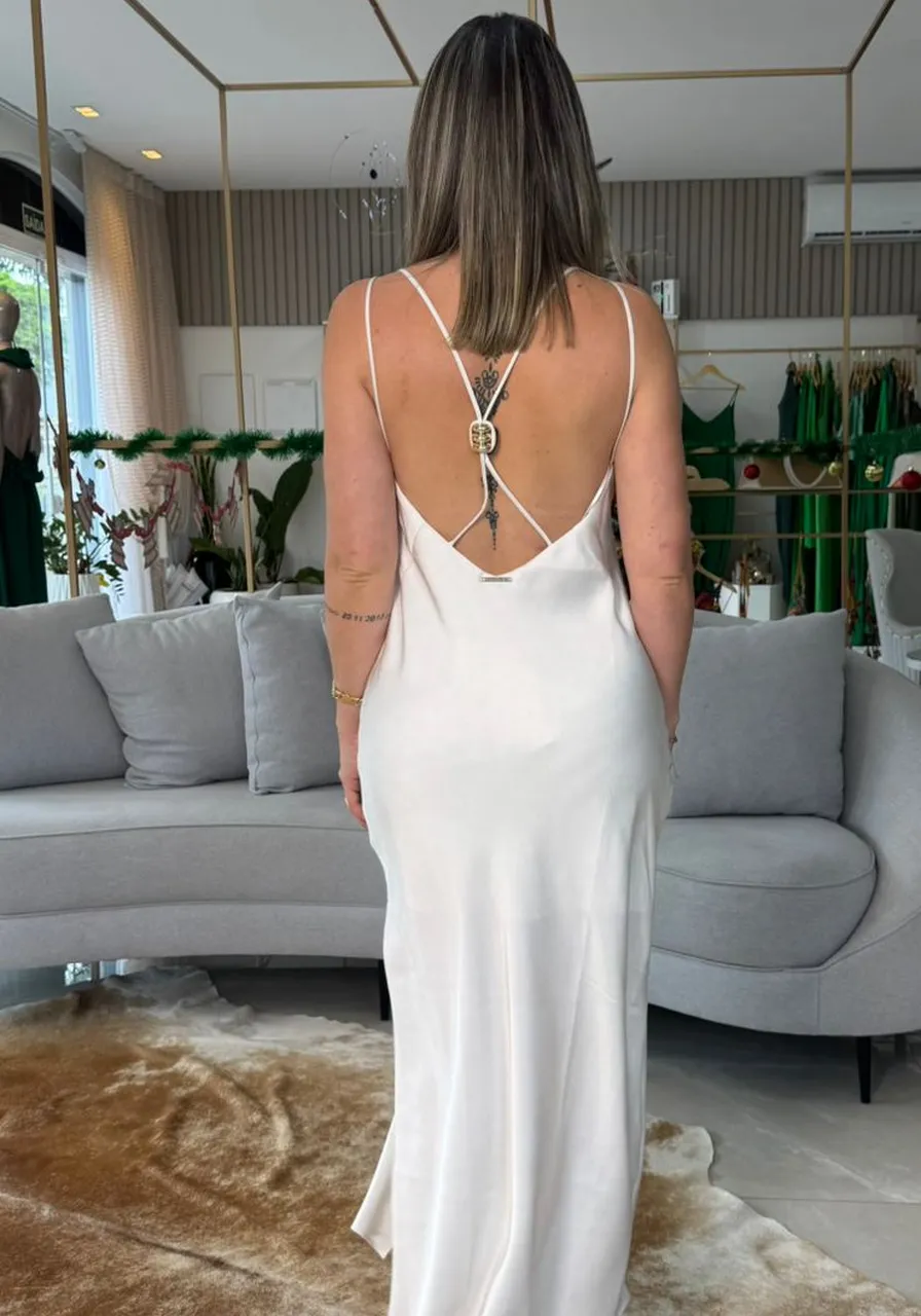 Vestido Solto Decote V Com Alça Longo Morena Rosa Ref 15733