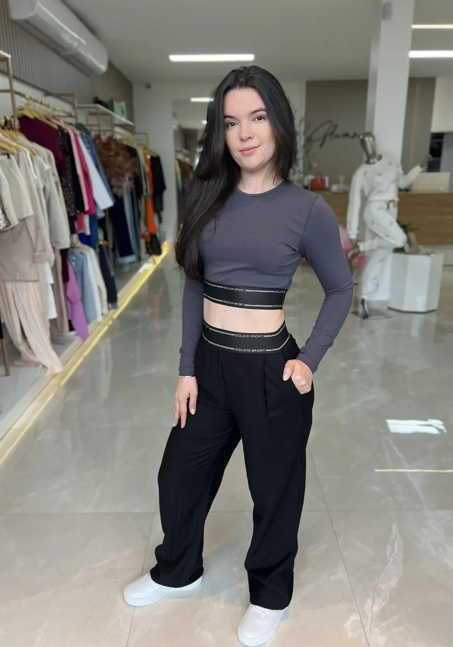 Blusa Cropped Mangas Longas Colcci Cinza 