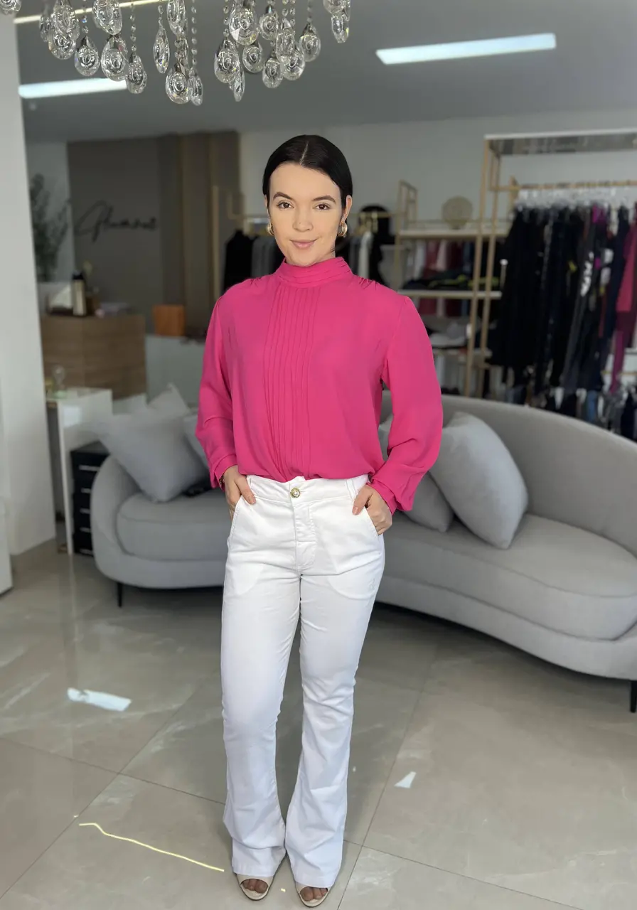 Blusa Morena Rosa Manga Longa Rosa