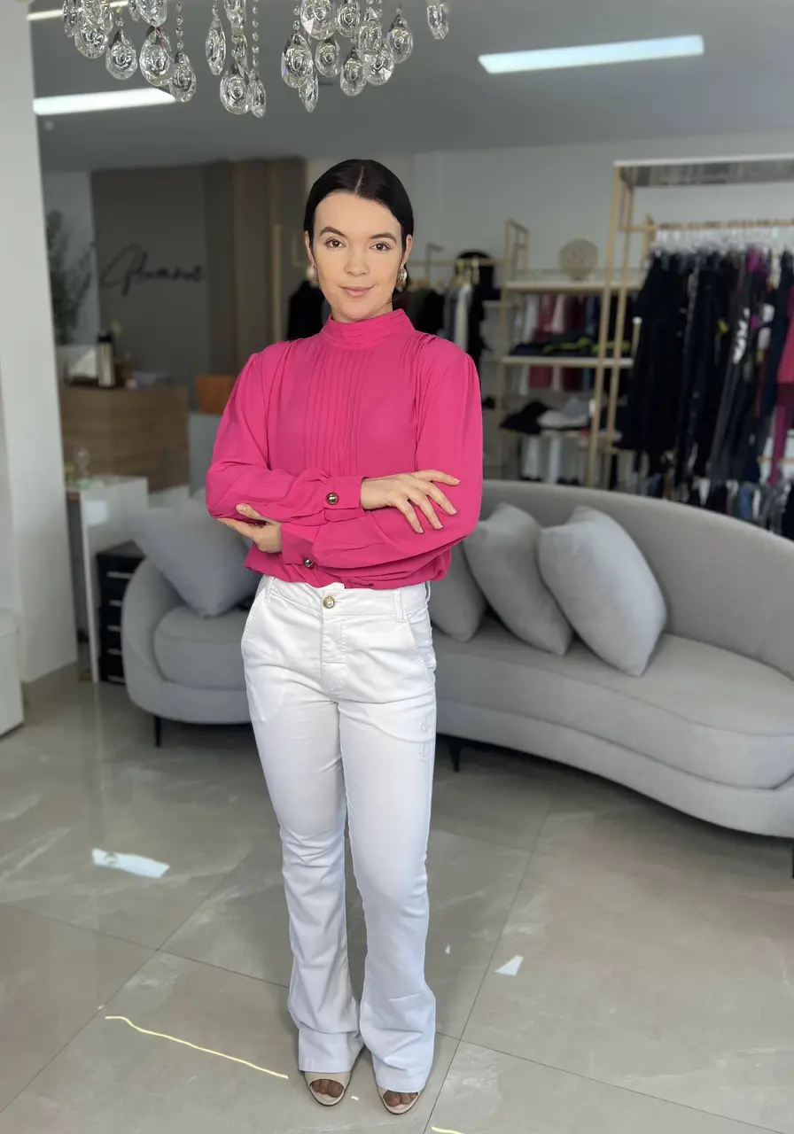 Blusa Morena Rosa Manga Longa Rosa