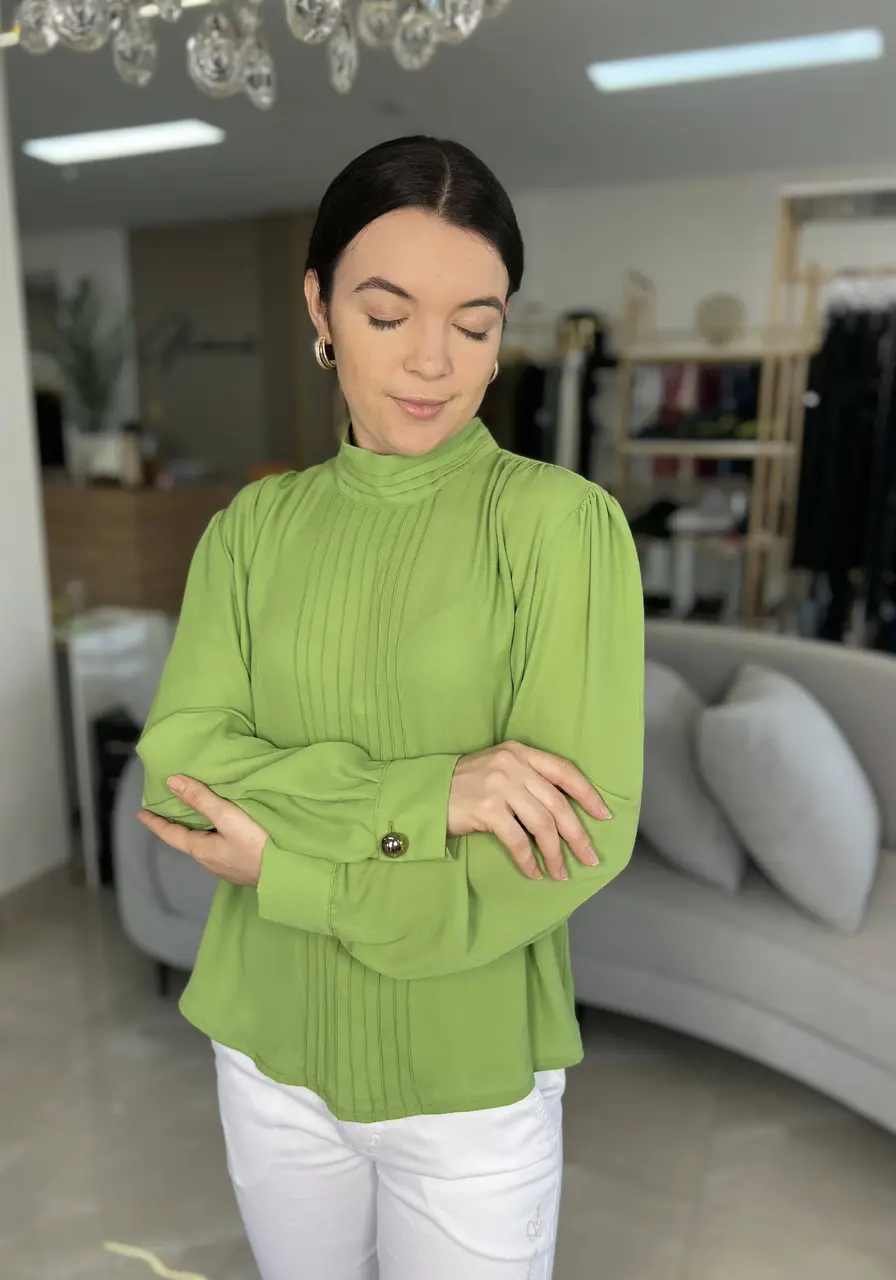 Blusa Morena Rosa Manga Longa Verde
