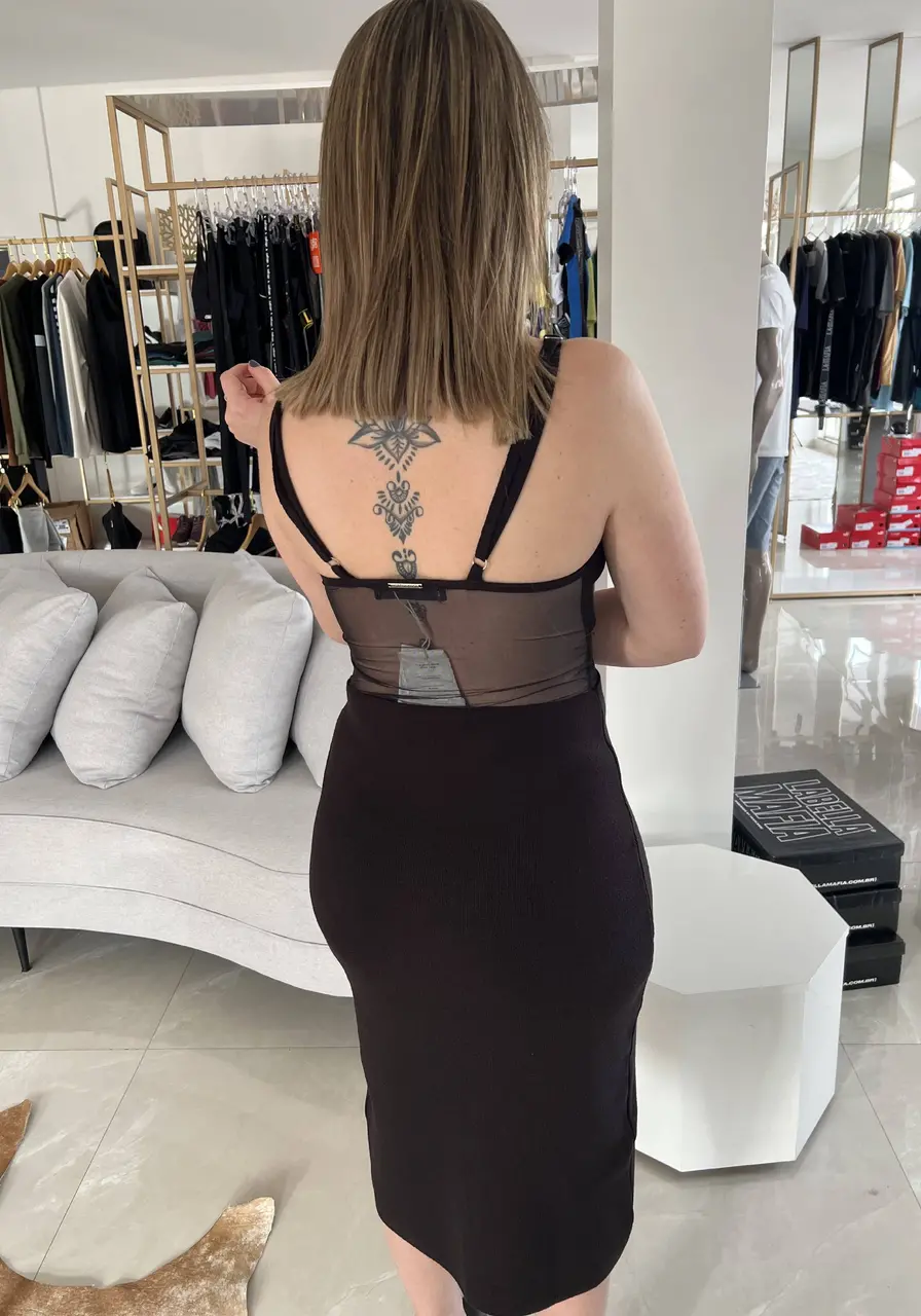 Vestido Midi Decote V Em Tricot Preto