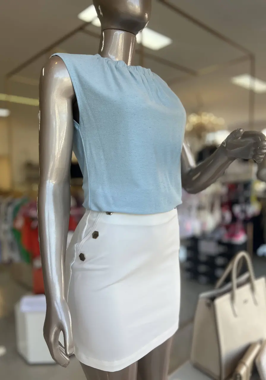 Blusa Regata Decote Redondo Franzido 