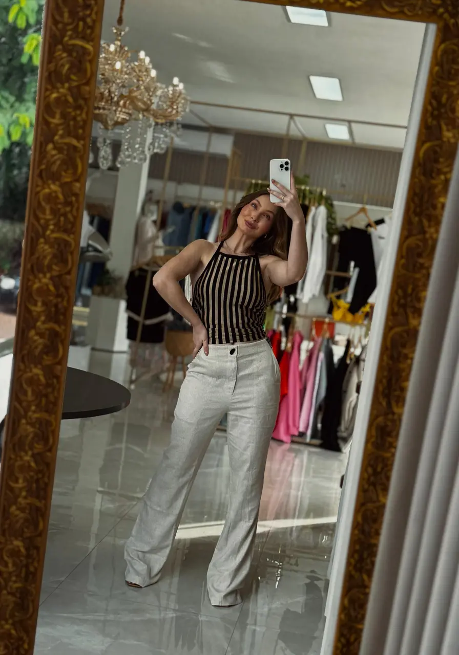 Calça Morena Rosa Reta Detalhe Elástico