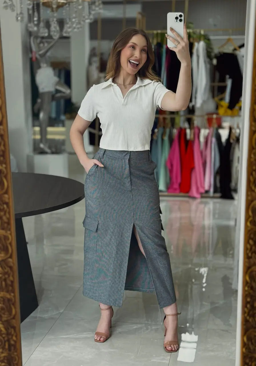 Blusa Cropped Com Gola Canelada Off White