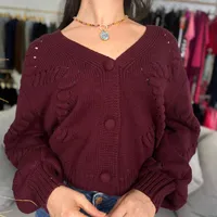 Cardigan Em Tricô Texturizado - Vinho - imagem 1