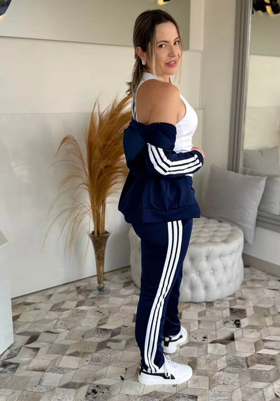 Conjunto Feminino Adidas Azul Escuro Ref 14300