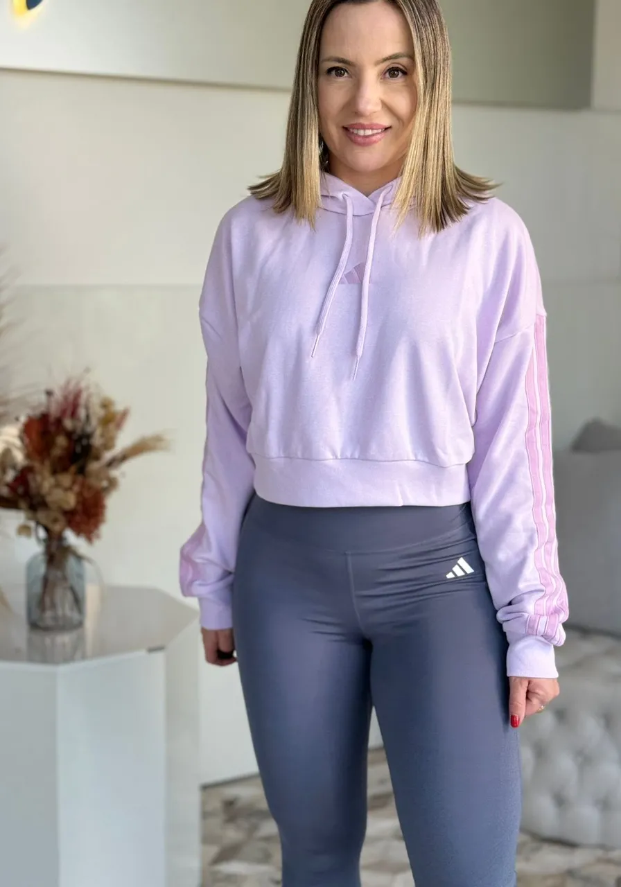 Moletom Lilás Com Capuz Cropped Adidas Ref 14248
