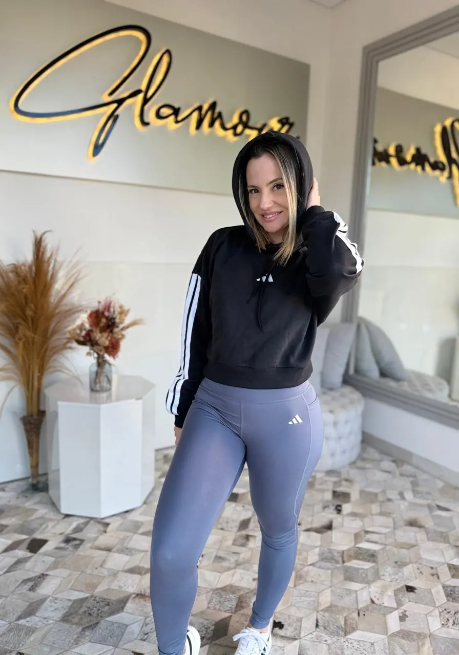 Moletom Preto Com Capuz Cropped Adidas Ref 14250