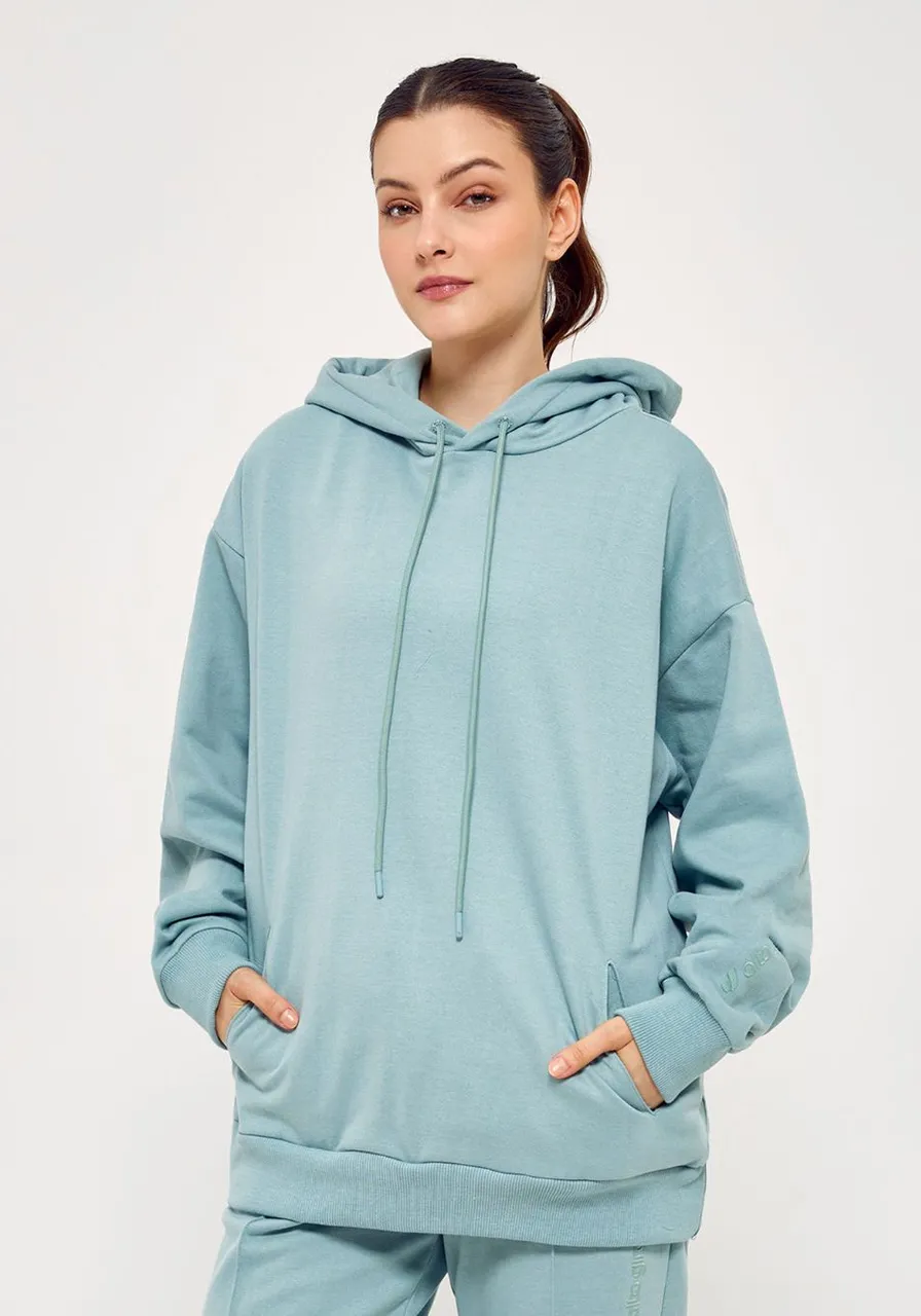 Blusa Moletom Com Capuz Cinza Azulado