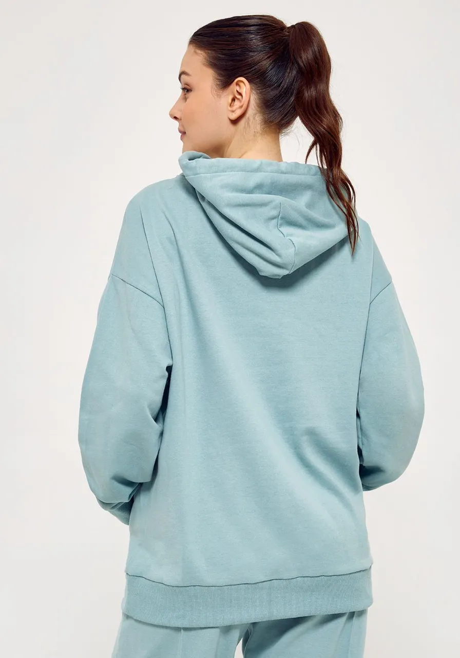 Blusa Moletom Com Capuz Cinza Azulado