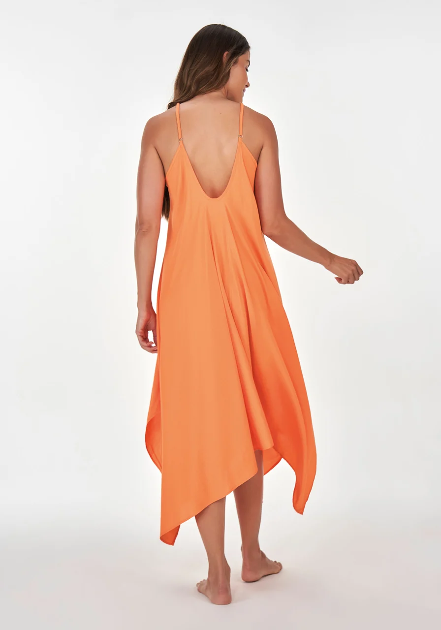 Vestido Geométrico Amplo Alto Giro Laranja