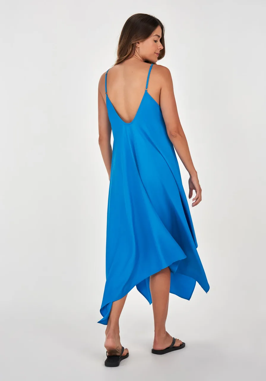 Vestido Geométrico Amplo Alto Gito Azul