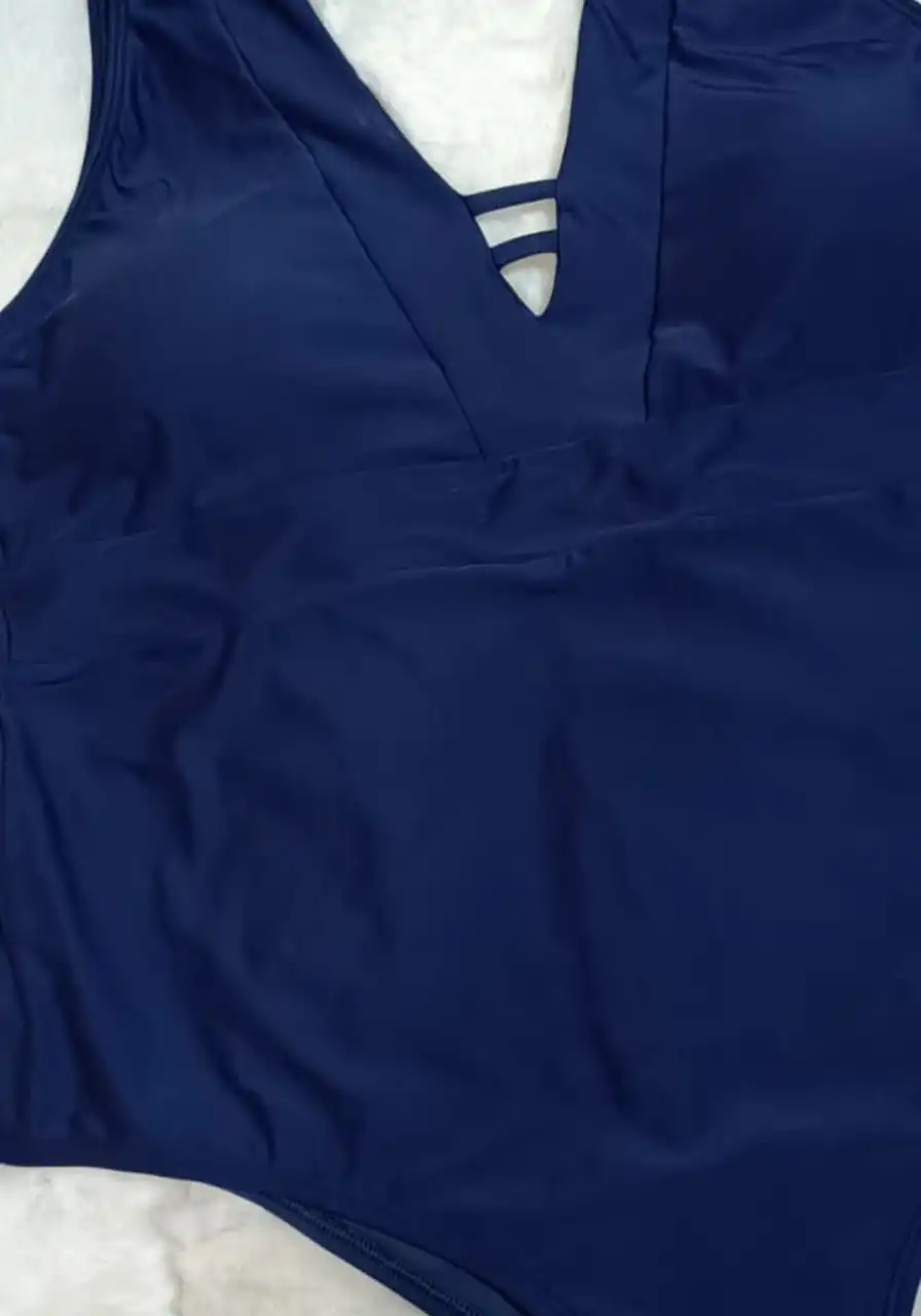 Maiô Plus Size Decote V Azul Marinho Alto Giro Ref 16238