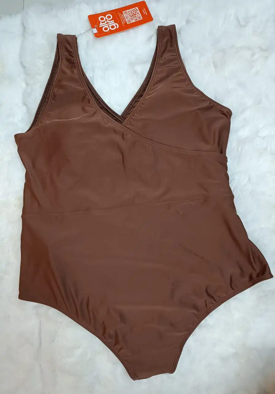 Maiô Plus Size Transpassado Com Argola Marrom Alto Giro Ref 15815