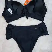 Biquíni Plus Size Transpassado Estampado Preto Alto Giro Ref 16230 - imagem 1