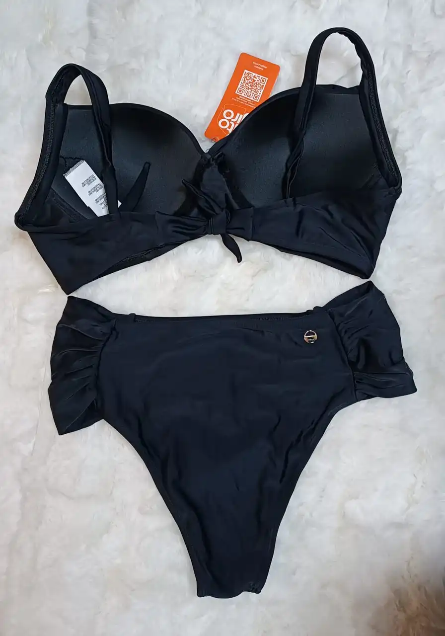 Biquíni Plus Size Transpassado Estampado Preto Alto Giro Ref 16230