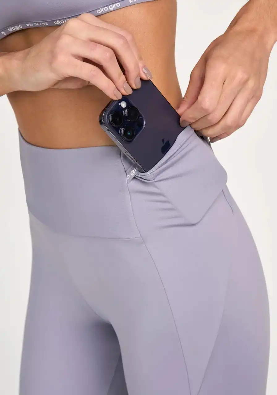 Legging Bolsos Laterais Alto Giro com Lapela Cinza Ref 13781