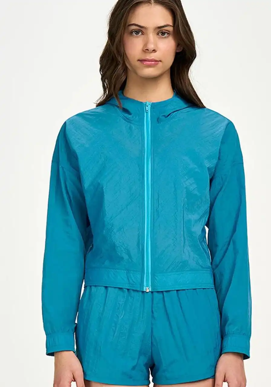 Jaqueta Cropped Alto Giro com Fita Personalizada Azul Ref:13895