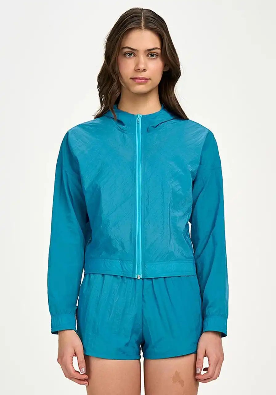 Jaqueta Cropped Alto Giro com Fita Personalizada Azul Ref:13895