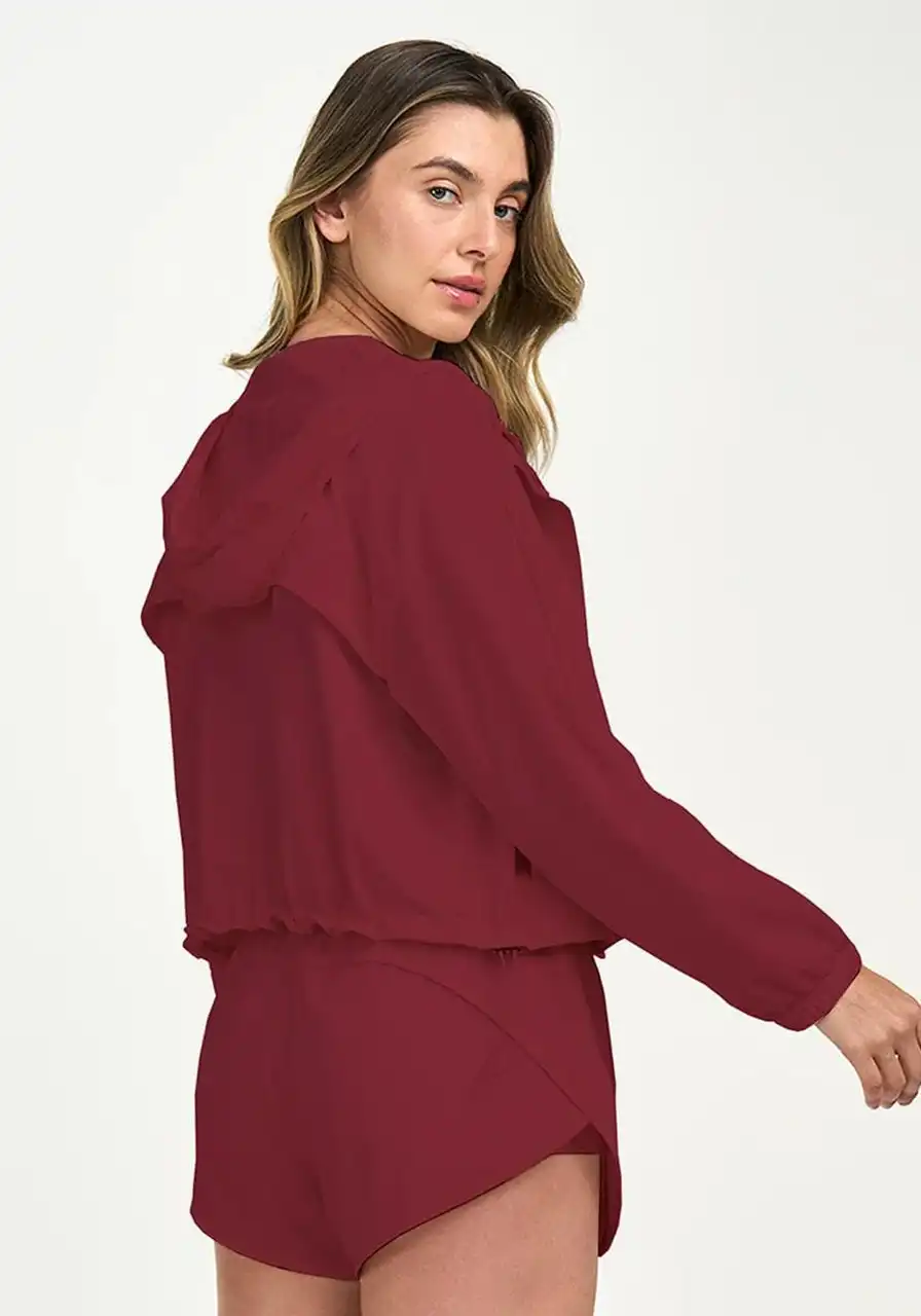 Jaqueta Sport Com Capuz Alto Giro Vermelho Tinto Ref 13885