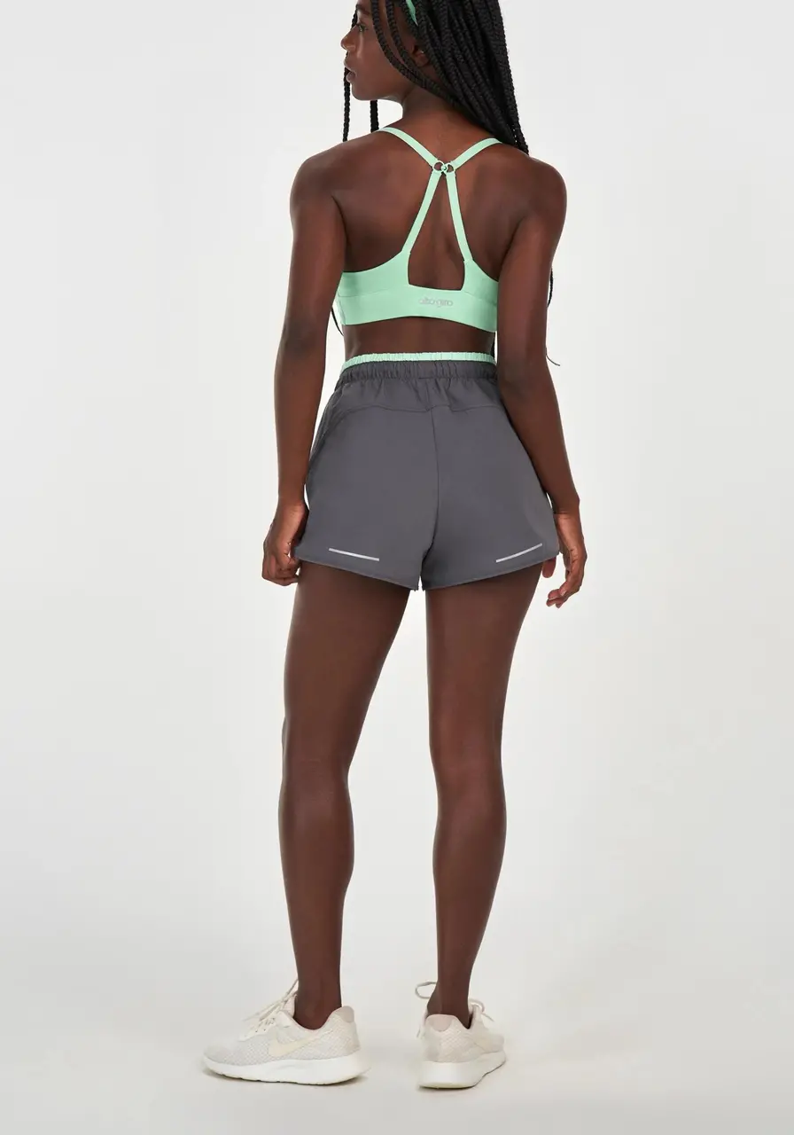 Shorts Sobreposto Bolso Interno Cinza Alto Giro 