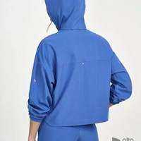 Jaqueta Cropped Com Capuz E Bolsos Azul Alto Giro Ref 13840 - imagem 1