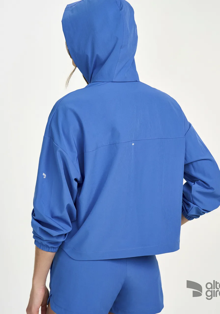 Jaqueta Cropped Com Capuz E Bolsos Azul Alto Giro Ref 13840