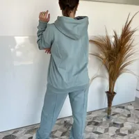 Blusa Moletom Com Capuz Cinza Azulado - imagem 1