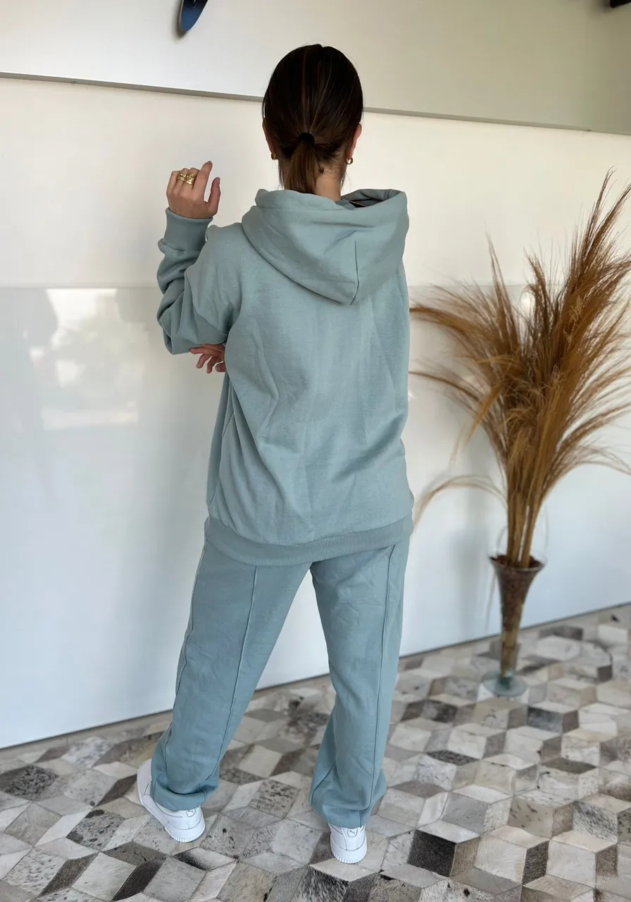 Blusa Moletom Com Capuz Cinza Azulado