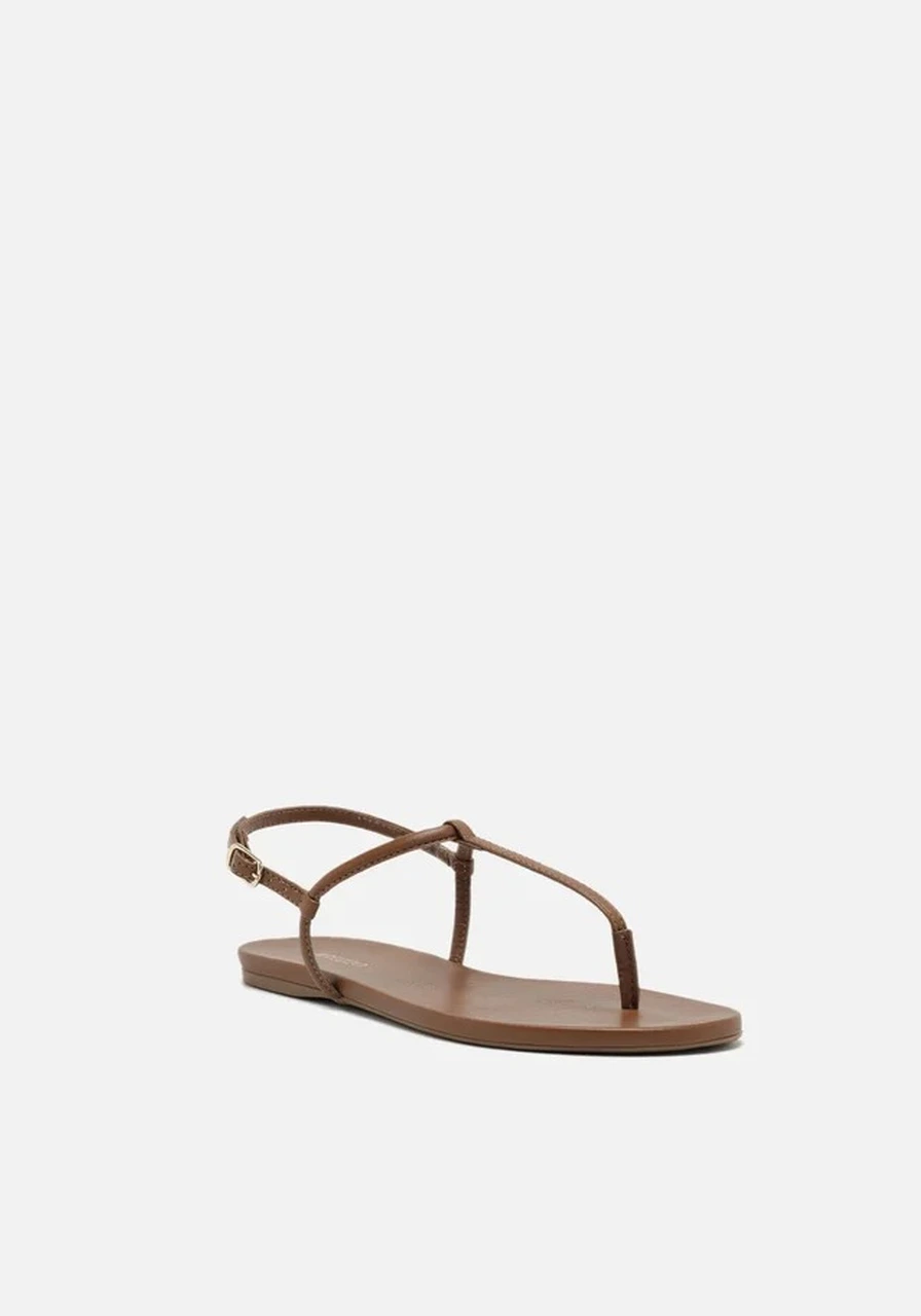 Sandália Salto Rasteiro Marrom Sintético Arezzo Ref 13969