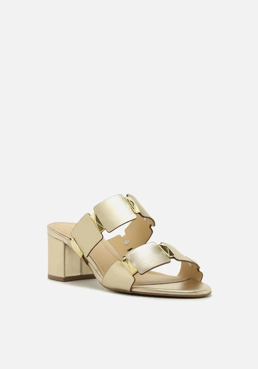 Sandália Salto Médio Dourada Couros Arezzo Ref 13848
