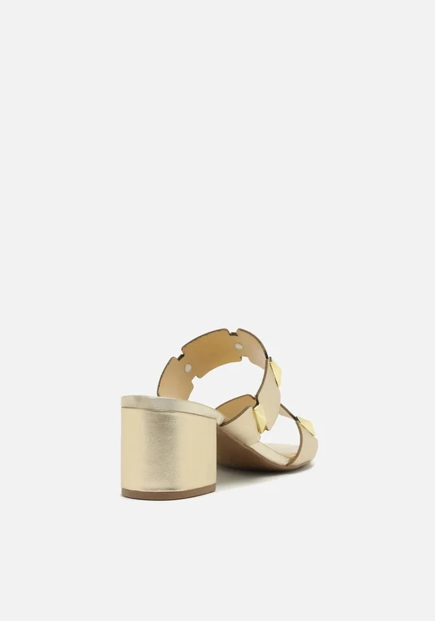 Sandália Salto Médio Dourada Couros Arezzo Ref 13848
