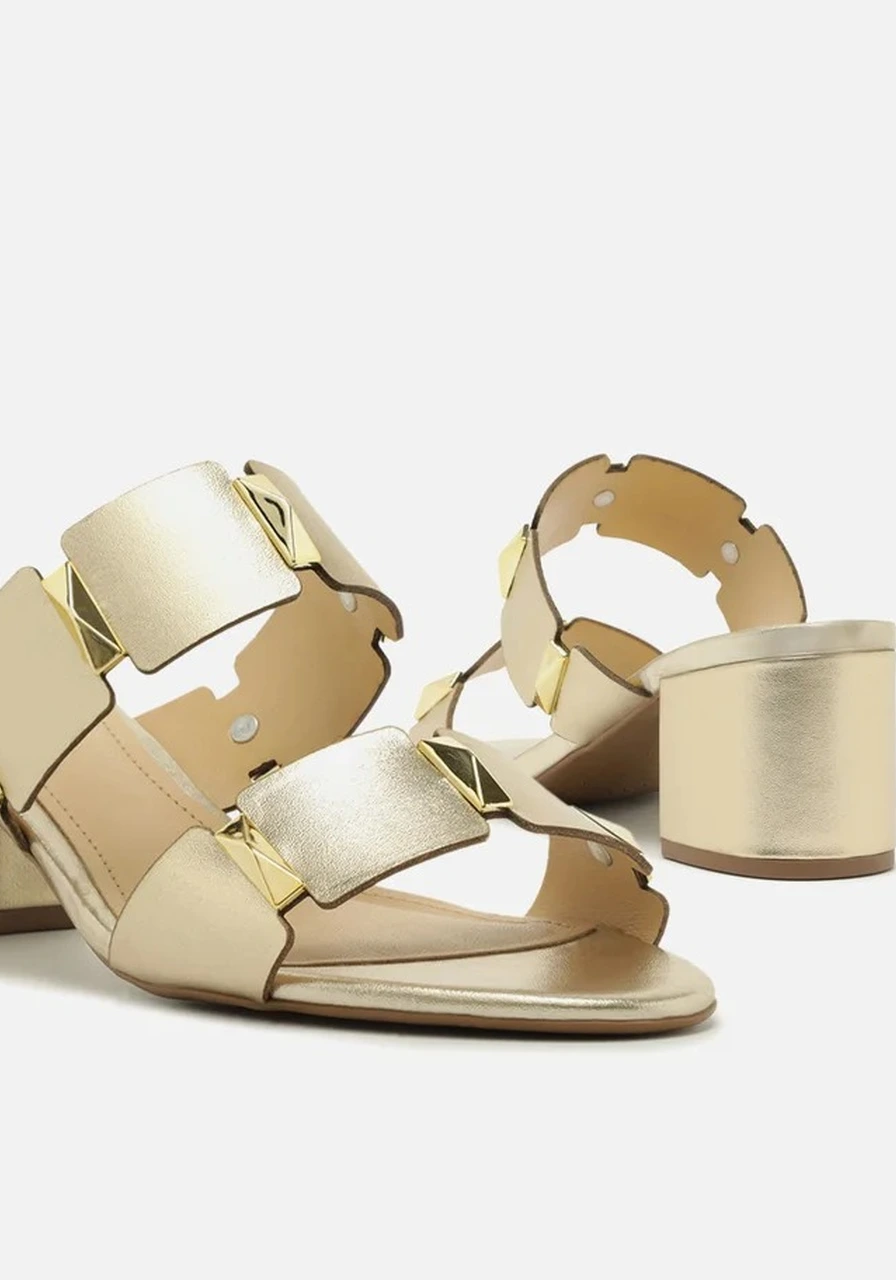 Sandália Salto Médio Dourada Couros Arezzo Ref 13848