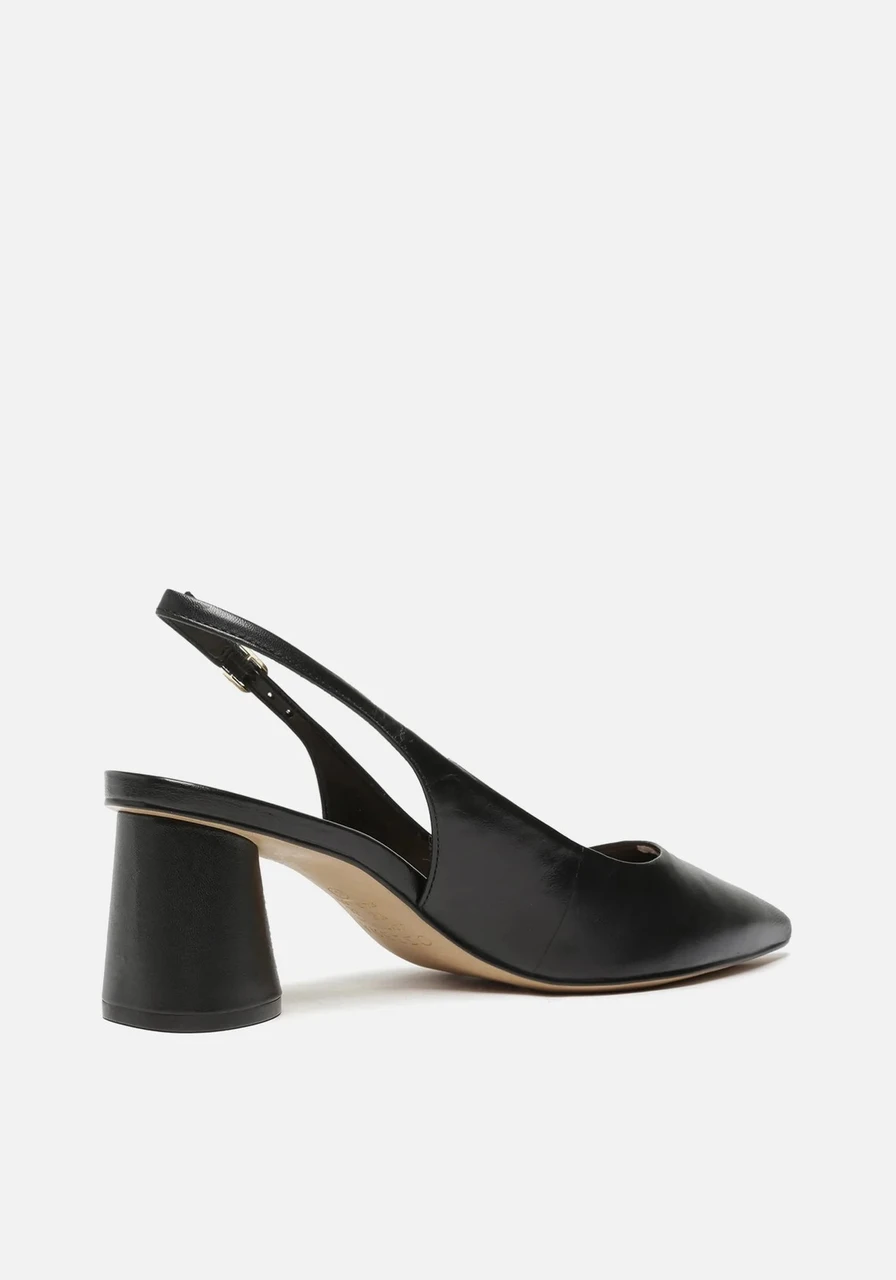 Scarpin Preto Couro Bico Fino Slingback Arezzo Ref 13342