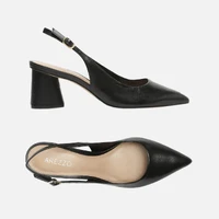 Scarpin Preto Couro Bico Fino Slingback Arezzo Ref 13342 - imagem 2