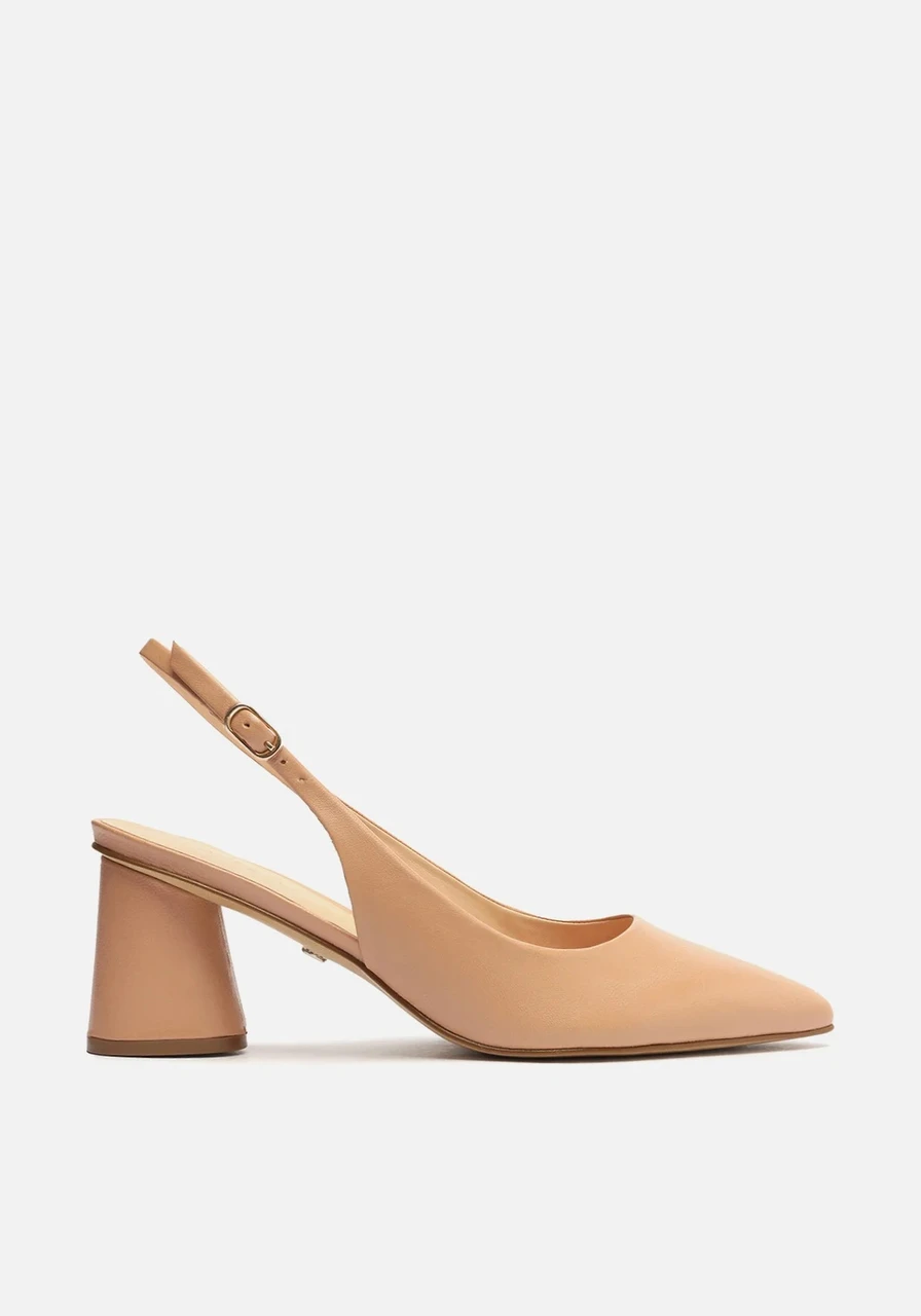 Scarpin Arezzo Nude Couro Salto Geométrico Slingback
