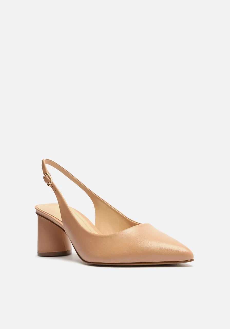 Scarpin Arezzo Nude Couro Salto Geométrico Slingback