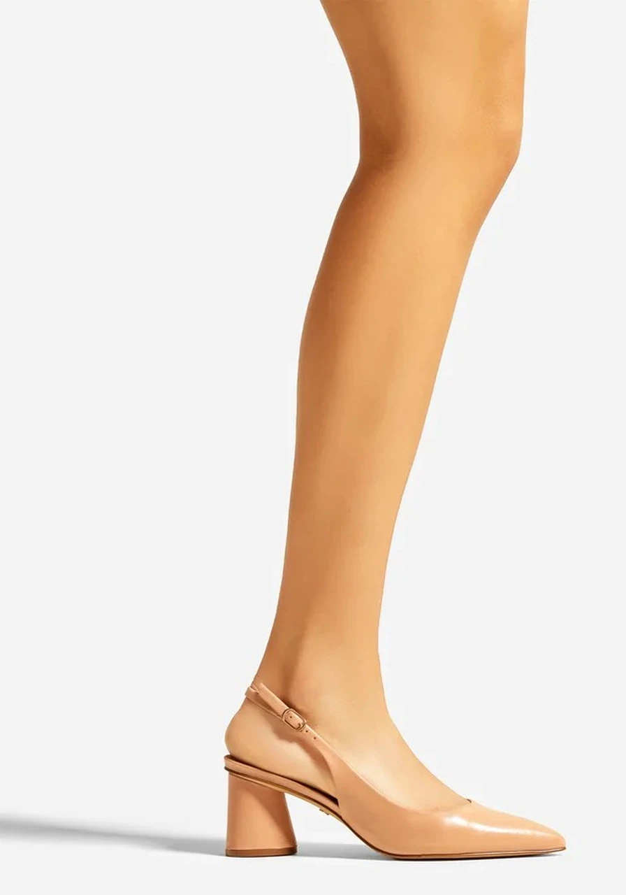 Scarpin Arezzo Nude Couro Salto Geométrico Slingback