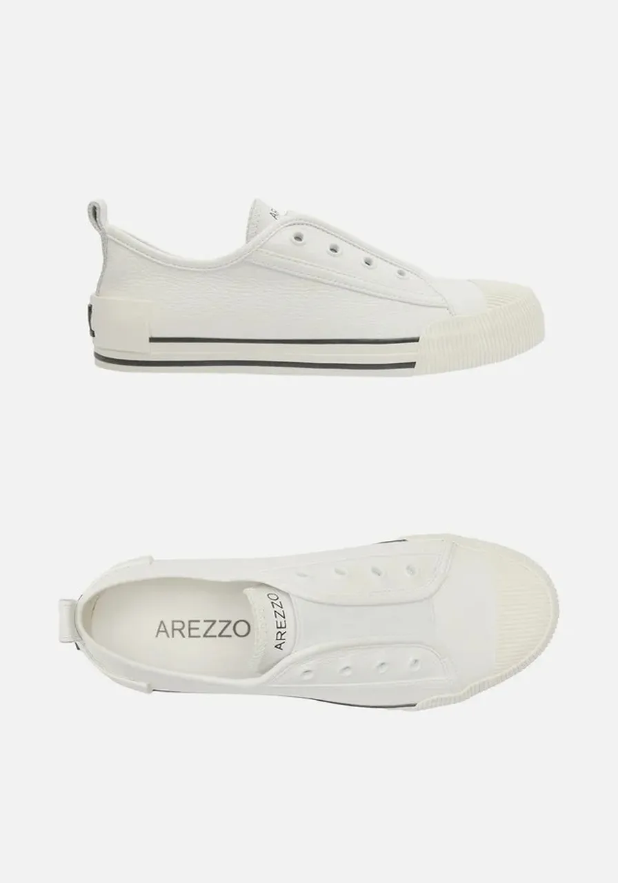 Tênis Slip On Branco Couro Elástico Arezzo Ref 15123