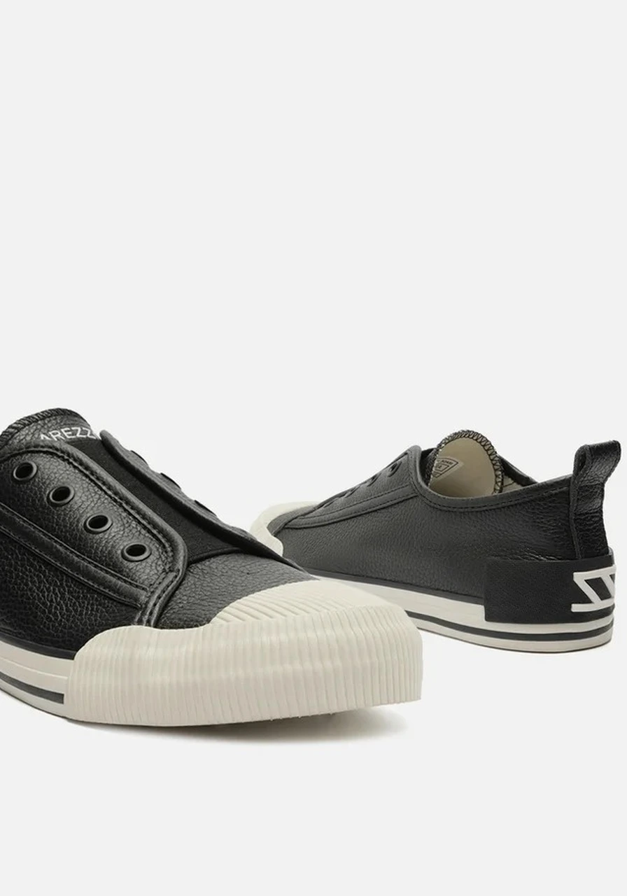 Tênis Slip On Preto Couro Elástico Arezzo Ref 15126