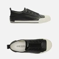 Tênis Slip On Preto Couro Elástico Arezzo Ref 15126 - imagem 6