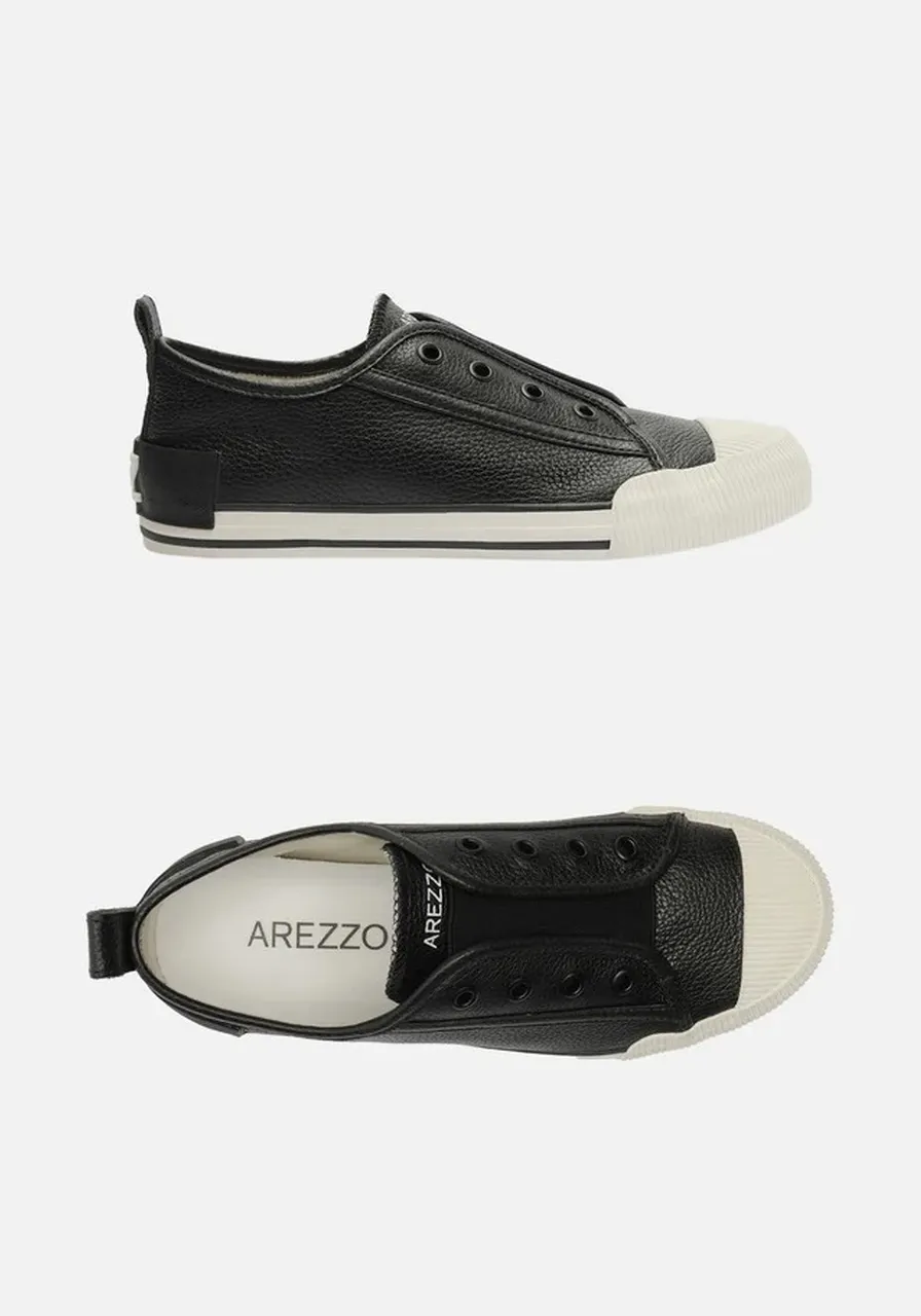 Tênis Slip On Preto Couro Elástico Arezzo Ref 15126