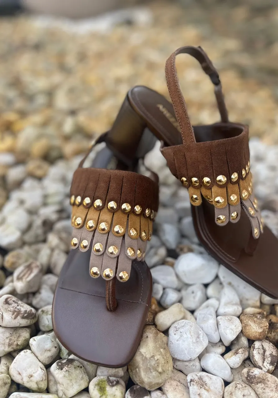 Sandália Salto Baixo Camurçado Marrom Arezzo Ref 15020